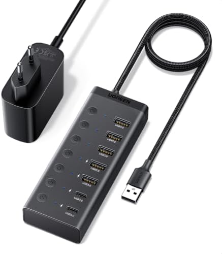 UGREEN Hub USB-A 7 en 1 Alimentado con Interruptores, Cable de 10...