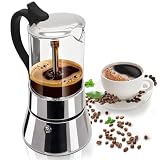 Mogrecha Clear Glass Moka Pot 6 Cup 350ml Stainless Steel Coffee Maker Uncoated Stovetop Espresso Coffeemaker Italian Classic Style Brewing Greca Cafe Mocha Machine for Cafeteras Camping Travel Home