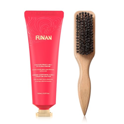 FUNAN 3-in-1 Hair Styling Cream Non-Greasy, for Flyaways Curl Defining & Shine, with Slick Back Boar Bristle Brush Creates Smooth Styles and Defines Curls, for Women & Kids