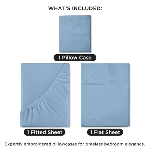 Image of ROYALE LINENS 3 Piece Twin Sheets Set - Soft Brushed 1800 Microfiber Bedding - 1 Fitted and 1 Flat Sheet, 1 Pillow case - Wrinkle Free & Fade Resistant - Hotel Luxury Bed Sheets Set (Lake Blue, Twin)