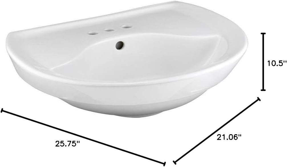 American Standard 0268.004.020 Ravenna Pedestal Sink Basin with 4-Inch Faucet Spacing and without Towel Bar, White