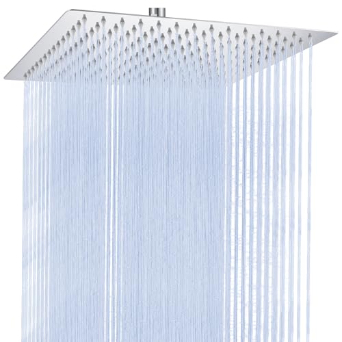 Auralum Rociador Ducha 20×20 cm Cuadrado, Cabezal Ducha lluvia de Acero Inoxidable 304, Alcachofa de Ducha Grande con Giratorio 360°, Autolimpiables/Antical, Cromado