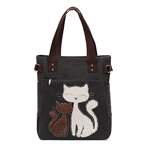 ELECTROPRIME 2X(Women's Messenger Handbag Canvas Bag with Cute cat Small Shopping Should A3C1