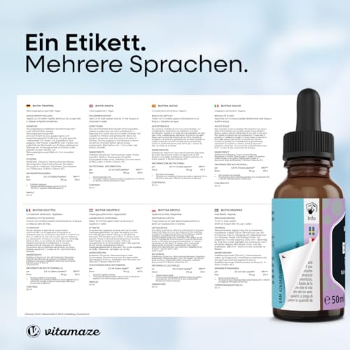 Biotin Tropfen mit EMULDROP Technologie für maximale Aufnahme 100 Tage (50 ml) vegan und sublingual für Haare Haut und Nägel ohne Konservierungsstoffe