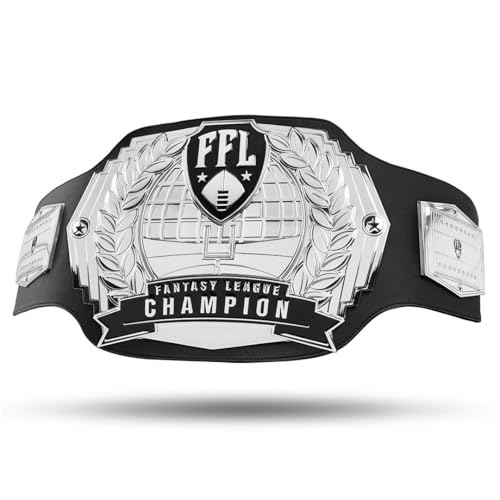 TrophySmack Fantasy Football Championship Belt 12-Year Perpetual 6lb Customizable Championship Belt with Free Engravings 5 Metal Plates and Engineered Leather (Silver Plates | No Engravings)