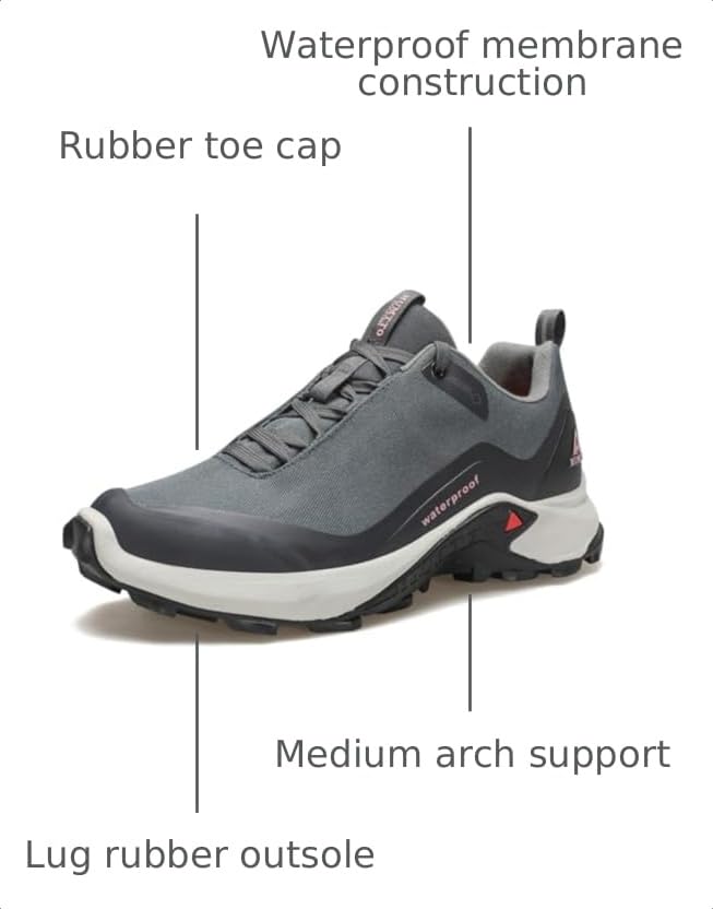 Image of HUMTTO Women's Waterproof Hiking Shoes Lightweight Breathable Outdoor Trail Shoes Trekking Sneakers Dark Grey