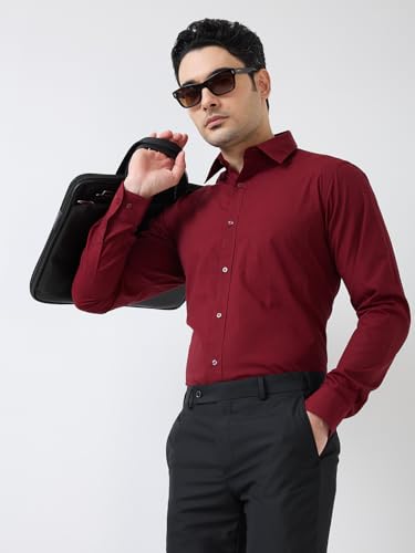 Image of Raymond Men Slim Fit Fil-A-Fil Pattern Pure Cotton Semi Cutaway Collar Full Sleeve Formal Shirt