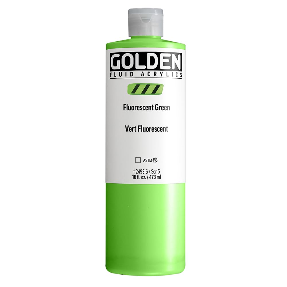 Fluid Acrylics by GOLDEN, flacon de peinture acrylique professionnelle, vert fluo, 473 ml, transparent