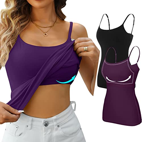 Image of CharmLeaks Ladies Vest Tops Sleeveless Camisole Yoga Tank Top Sport Vest M Black/Purple