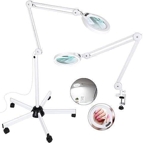 5X Magnifying Glass with Light and Stand, Veemagni 2,200 Lumens Magnifying Floor lamp with 5 Wheels Rolling Base, LED 5 Color Modes, Stepless Dimmable Lighted Magnifier for Esthetician, Facials, Salon Cover