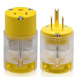 ELEGRP Lighted Straight Blade Electrical Plug and Connector Set 15 Amp 125 Volt NEMA 5-15P NEMA 5-15R 2 Pole 3 Wire Grounding, Commercial Grade, Yellow, 1 Set