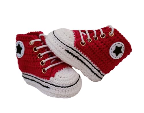 Scarpette tipoconverse vari colori bimbo bimba. Fatte a mano ad uncinetto in lana merinos. Neonato 0-3 mesi. Bootie handmade (rosso)