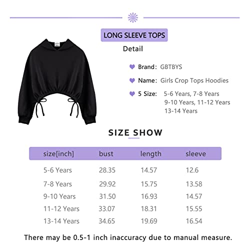 Gbtbys Girls Crop Tops Hoodies Long Sleeve Cute Shirring Design Fashion Pullover Sweatshirts Black 11-12 Years #TOP5
