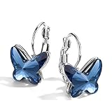 T400 Blue Purple Pink Crystal Butterfly Lever Back Earrings Birthday Gift for Women Teen Girls