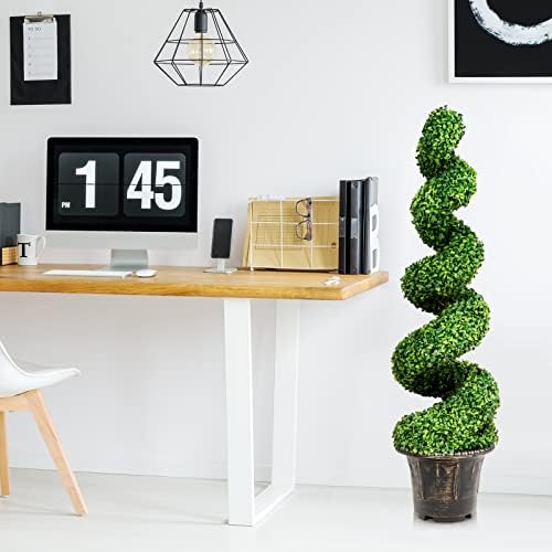 COSTWAY Set of 1/2 Artificial Topiary Trees, 88cm/120cm Greenery Faux Boxwood Tower/Spiral Plant with Realistic Leaves and Pot, Fake Potted Decorative Tree for Indoor Outdoor (1, 120cm Spiral)