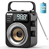 Radio Portable AM FM WB SW,Bluetooth Digital Radios Built-in 4000mah Rechargeable Battery/DC D*3 Cell Battery Operated,10W Speaker,Tf/USB Playback,LCD Display Weather Alert for Home Outdoor Emergency