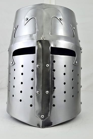 Crusader Armor Helmet Templar Knight Rustic Vintage Home Decor Gifts, Large, Silver