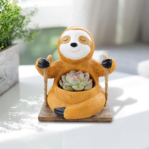 Toparad Swing Face Planter Pot Sloth Hanging Resin Flower Planters for Indoor Outdoor Plants Succulent Pots for String of Pearls Plant Live Gift Ideas for Mother, Women Plant Lovers