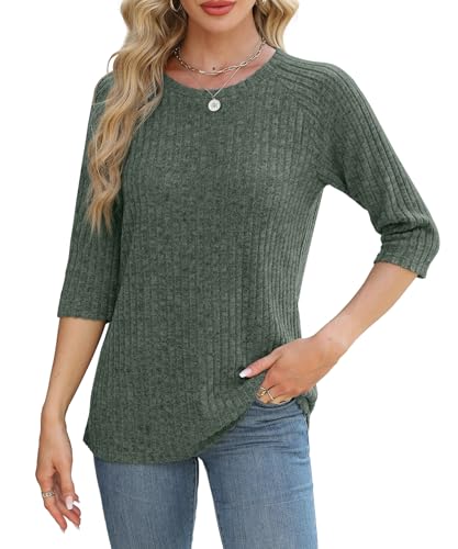 Image of JomeDesign Sweaters for Women 3 /4 Sleeve Shirts Crew Neck Sweatshirts Loose Casual Blouses Fashion Tops