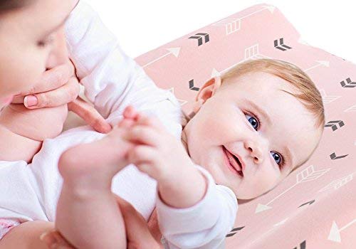 Image of Stretchy Changing Pad Covers BROLEX 2 Pack Jersey Knit Changing Table Covers for Girls Boys,Pink & White Arrow
