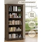 TVU 5-Tier Wooden Bookshelf, 65 Inch Tall Bookshelf with Storage, Floor Standing Modern Style Display Bookcase for Living Room, Office, Study Room, Entryway, Brown - Image 4