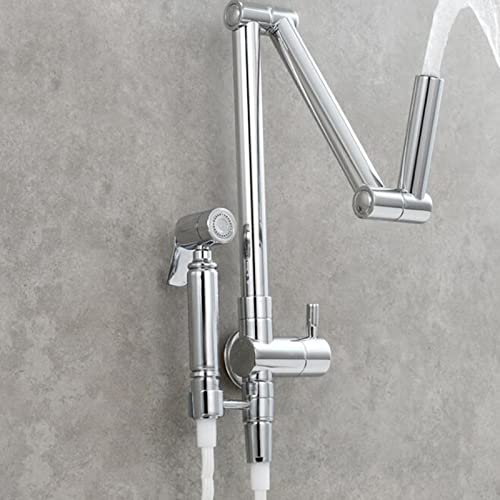 Robinet de cuisine mural pliable avec pistolet pulvérisateur et bec télescopique