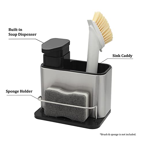 PANMICS Dispensador de sabonete de cozinha 3 em 1 com suporte de esponja e suporte de escova, organi