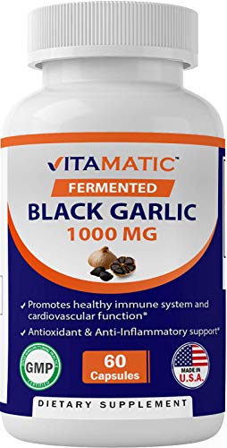 2 Pack - Vitamatic Fermented Black Garlic Extract 1000 Mg 60 Capsules - Non-Gmo, Gluten Free - Antioxidant And Cholesterol Support (Total 120 Capsules) #TOP4
