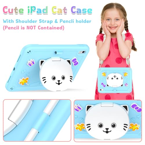 Coque iPad 11 génération 2025 A16 11 pouces antichoc bleu avec support chat - 5