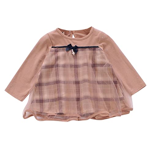 Bebê infantil infantil infantil recém-nascido meninas xadrez patchwork manga longa laço tule outono