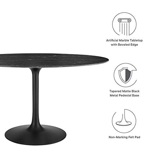 Image of Modway Lippa Oval 54 inch Mid-Century Modern Artificial Marble Dining Table in Black Black