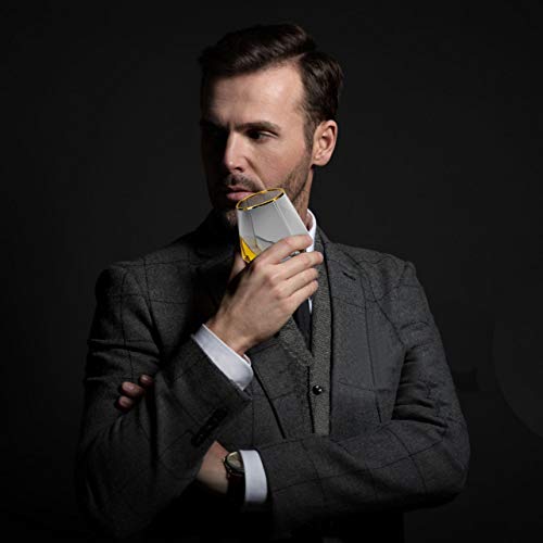 Diamond Whiskey Glasses, 4 Pcs Rocks Glasses Gold Banded Cocktail Drinkware For Rum, Scotch Or Wine Glasses, Tumblers Old Fashion Elegant Glass Unique Christmas New Year Father's Day Gifts (Gray) #TOP3