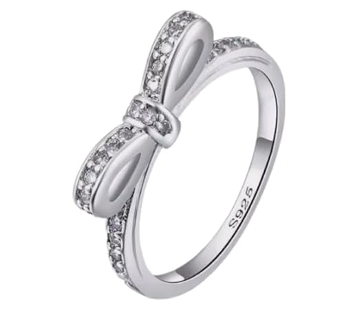 Luxury New Sterling Silver S925 Delicate Sparkling Bow bowknot Ring Genuine (58 - Q)