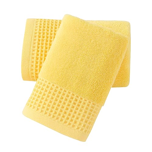 sense gnosis Yellow Hand Towel Set of 2 Super Soft 100% Cotton Quick Dry Absorbent Waffle Weave Decorative Bath Hand Towels for Bathroom 13" x 29"