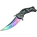 Dark Side Blades Pocket Folding Knife, TiNite Coated Stainless Steel Blade and Handle, Dragon Theme, Pocket Clip, EDC, Fantasy, Collectible, DS-A019 Series (Rainbow)