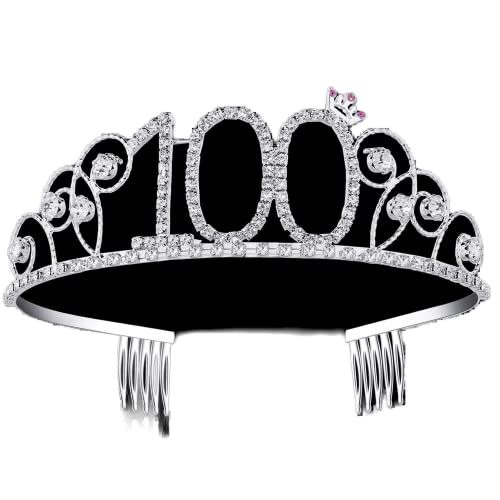 BABEYOND Crystal Birthday Tiara Crown Princess Birthday Crown Hair Accessories Happy 100th Birthday Crown Tiara for Women (100 Birth)
