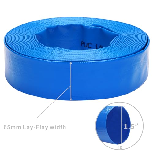 DERPIPE Lay-Flat Pool Backwash Hose - 1.5" x 50Ft Reinforced Heavy Duty PVC Discharge Hose Weather-Proof Vinyl Pool Drain Hose for Water Transfer with 2 clamps by DERPIPE - Image 2