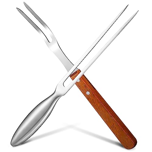 KESYOO Grill Bbq Fork 33cm Stainless Steel Carving Fork Wood Handle for Outdoor Dining