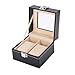 Valyria Watch Box Small 2 Mens Black Leather Display Glass Top Jewelry Case Organizer