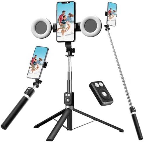 Bluetooth Selfie Stick Tripod with Adjustable Fill Light & Stable Tripod Base