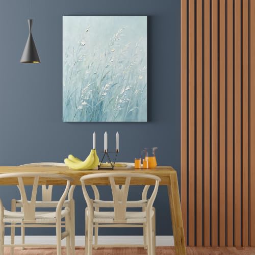 Tableau moderne roseau bleu vert décoration murale chambre