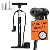 Fahrradpumpe Luftpumpe Fahrrad für alle Ventile - 11 Bar / 160 Psi Standluftpumpe mit Manometer - Standpumpe für Rennrad, E-Bike, Mountainbike - Fahrrad Pumpe für Französische Ventile (Schwarz)