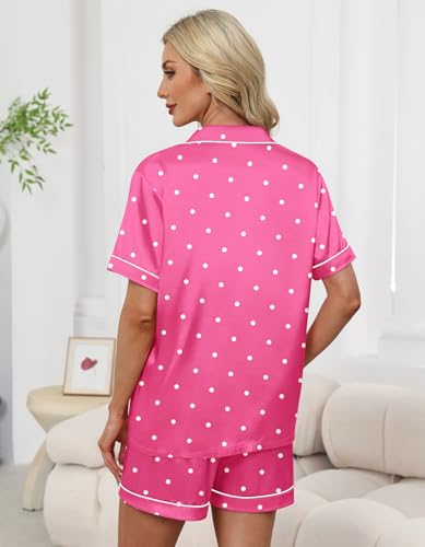 Image of Schbbbta Women Pajamas Set, 2 Pieces Satin Silk Button Down Pjs Short Sleeve Outfits Loungewear