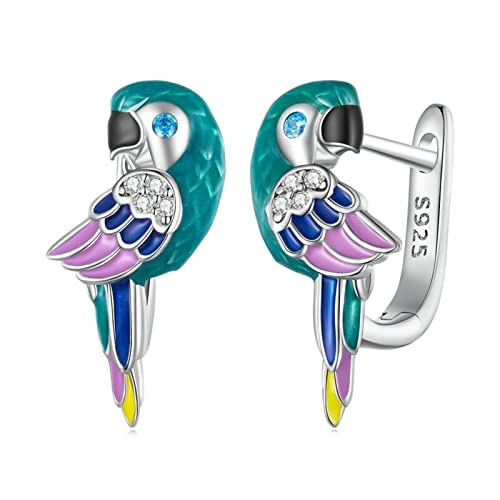 Boucles d'oreilles en Argent 925 oiseau en émail coloré, le cadeau femme idéal