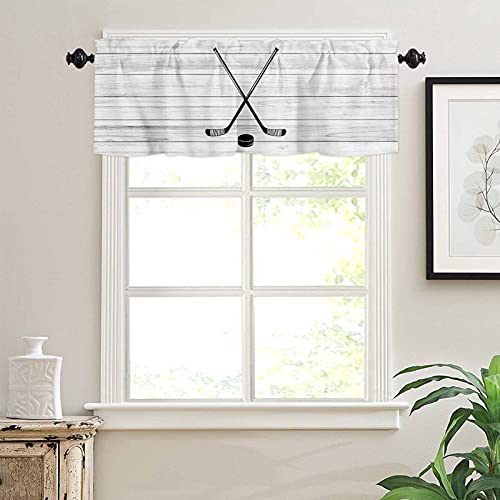 Yokou Curtain Valance, Hockey Sport Theme Rustic Old Wooden Board Short Rod Pocket Window Treatment For Living Room, Bedroom, Kitchen, Bathroom, 1 Panel, 54" W X 18" L #TOP2