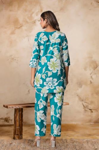 Image of Women's Pure Cotton Printed Night Suit,Top and Relaxed Pajama Set, Stylish Sleepwear, Casual Wear