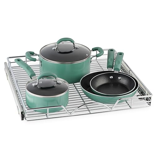 HOLDN’ STORAGE Pull Out Cabinet Organizer – Heavy Duty Anti Rust Slide Pull Out Drawers for Kitchen Cabinets – Chrome 20" W x 17" D x 3.15" H Requires at Least 21 ¼” Opening