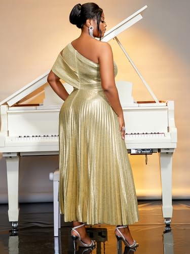 AOMEI Womens Sparkly Metallic Flowy Pleated Dress One Shoulder Empire Waist Long Shimmer Gowns and Evening Dresses3