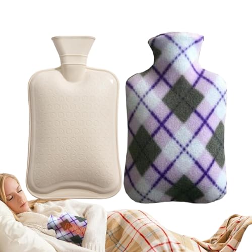 Bolsa de agua caliente con funda, bolsa de agua caliente clásica de goma, bolsa de agua caliente para invierno, cálida natural, botella grande de 2 L con funda de forro polar