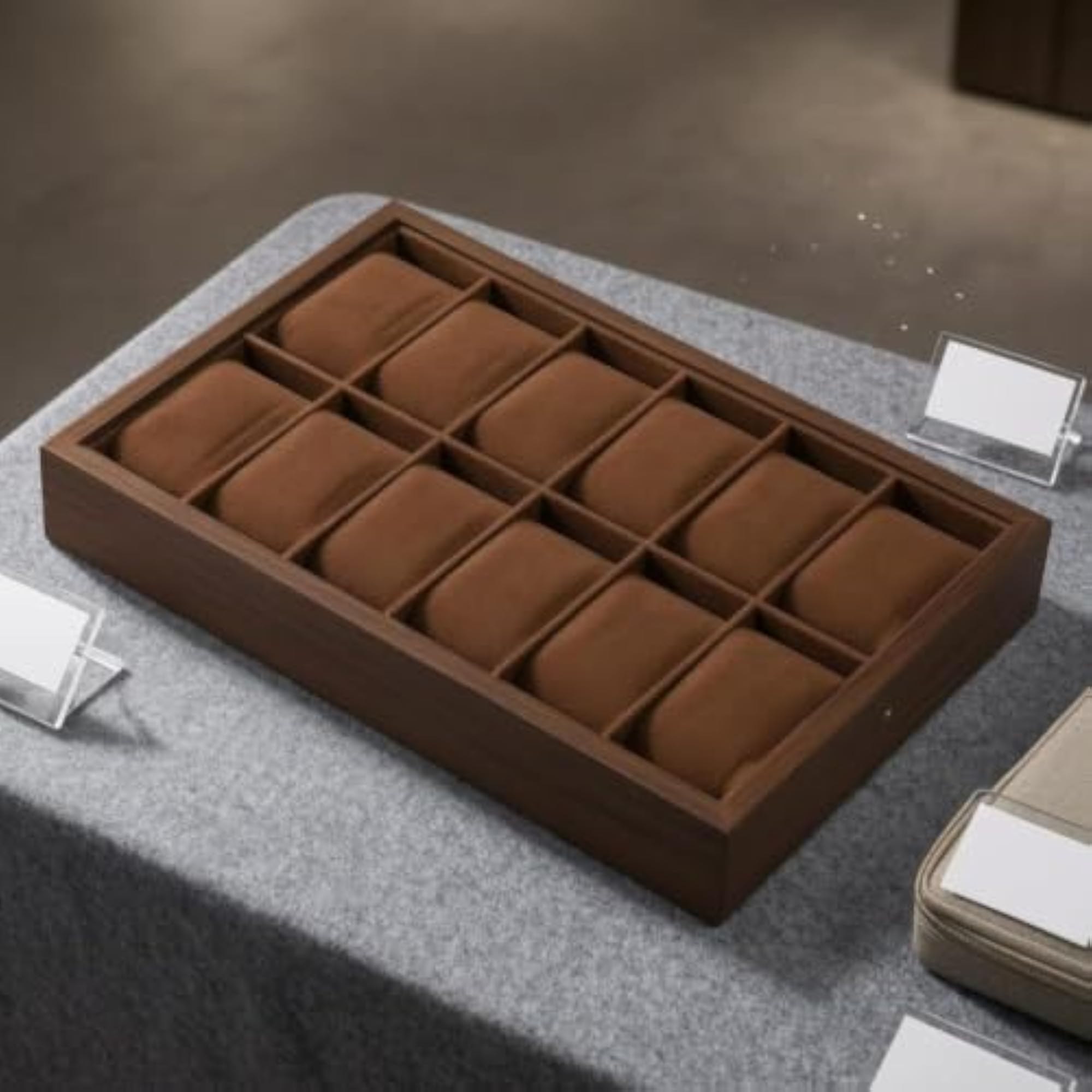 Wood-Grain Wooden Watch Box Open-Top Display, Light Gray, 3 Slots